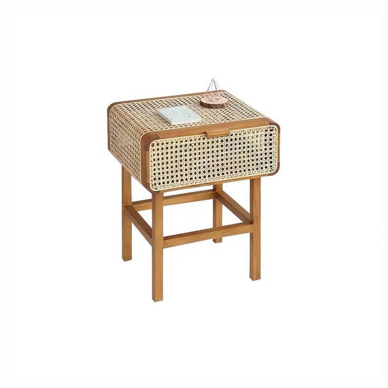 Contemporary Nightstand Rattan Night Table With Cabinets .23.6" Tall