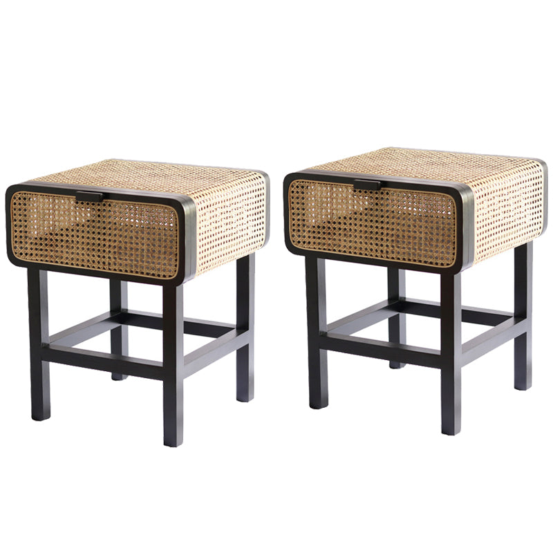 Contemporary Nightstand Rattan Night Table With Cabinets .23.6" Tall