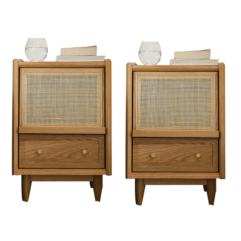 Contemporary Rattan Nightstand Lower Shelf Bedside Cabinet for Bedroom