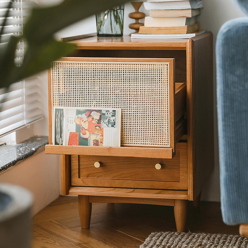 Contemporary Rattan Nightstand Lower Shelf Bedside Cabinet for Bedroom