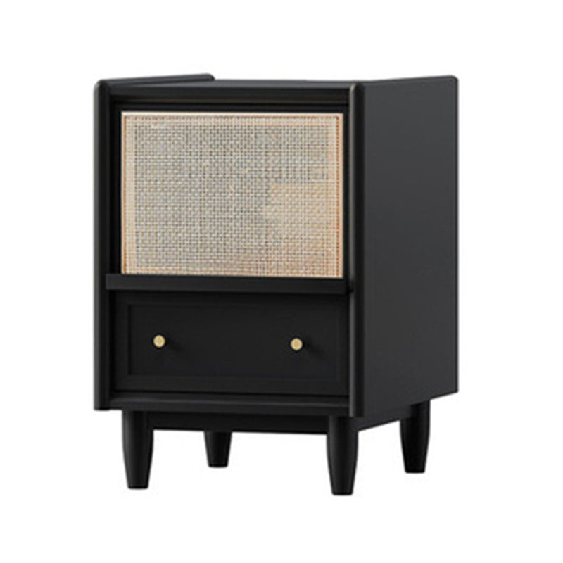 Contemporary Rattan Nightstand Lower Shelf Bedside Cabinet for Bedroom