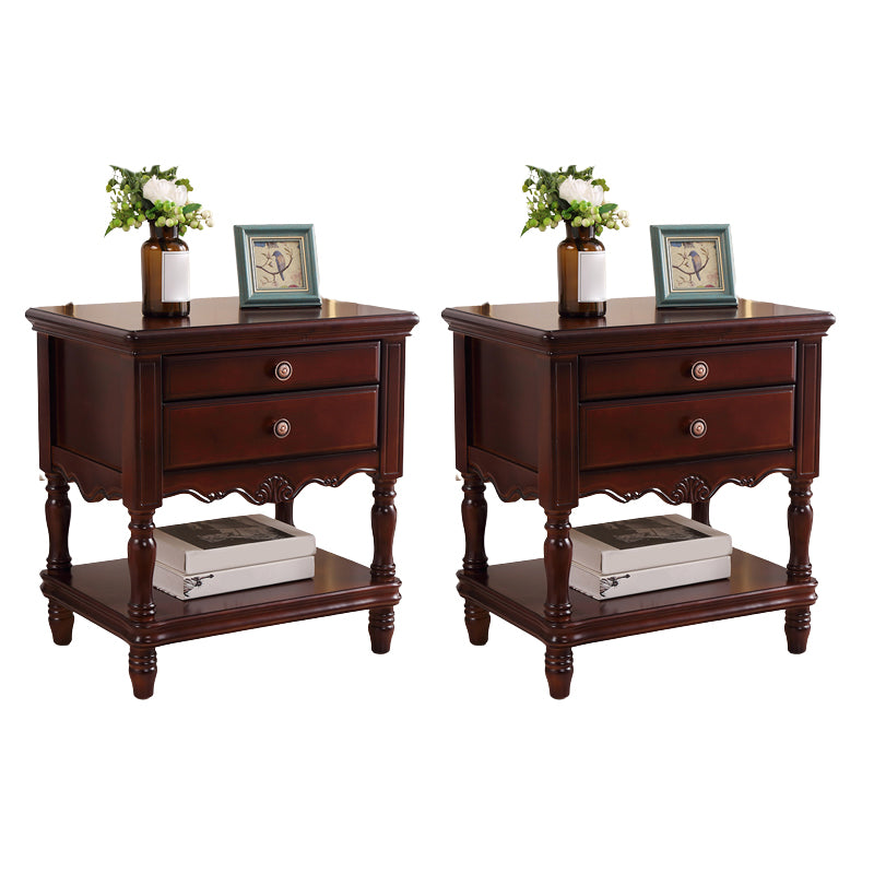 Traditional Rubberwood Night Table Drawer Storage Nightstand with Legs