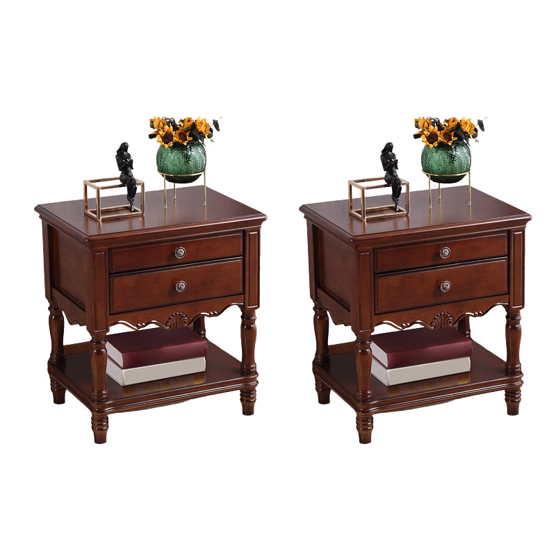 Traditional Rubberwood Night Table Drawer Storage Nightstand with Legs