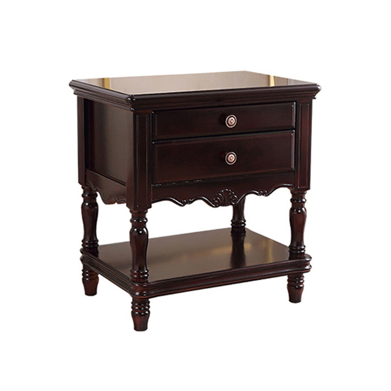 Traditional Rubberwood Night Table Drawer Storage Nightstand with Legs