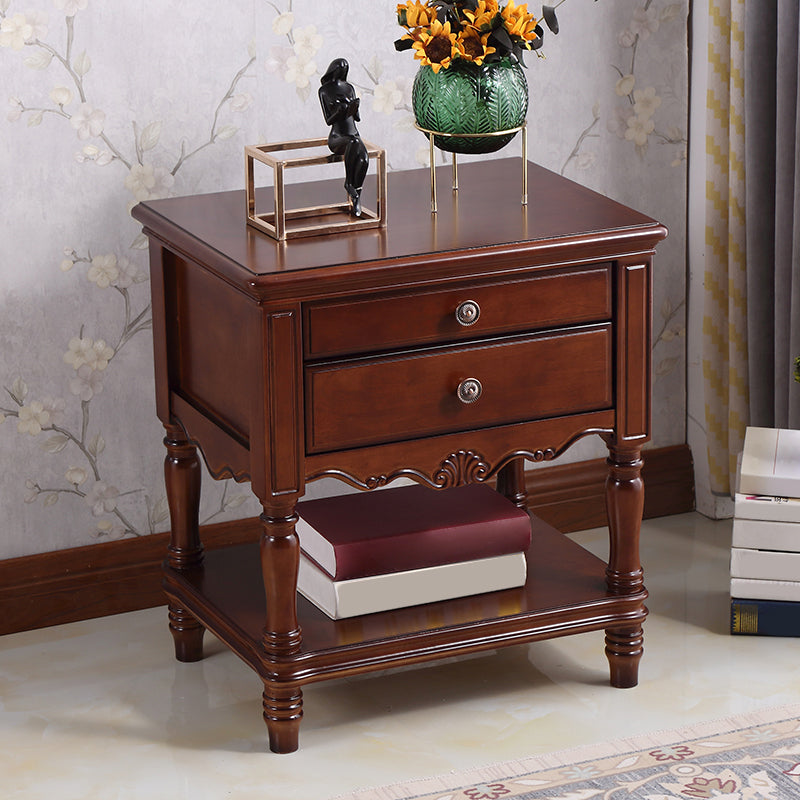 Traditional Rubberwood Night Table Drawer Storage Nightstand with Legs