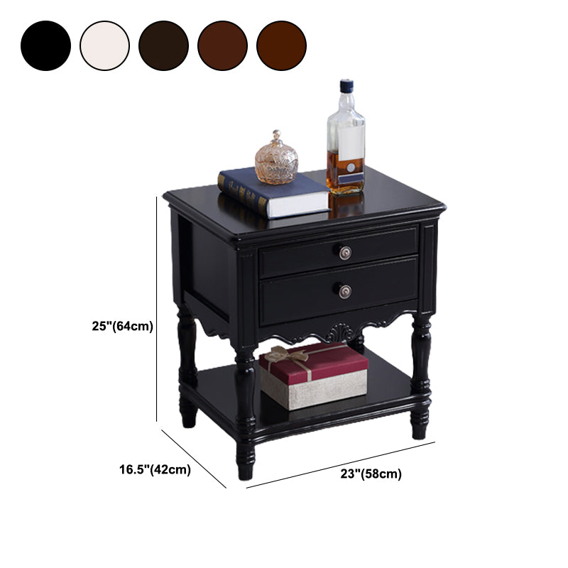 Traditional Rubberwood Night Table Drawer Storage Nightstand with Legs