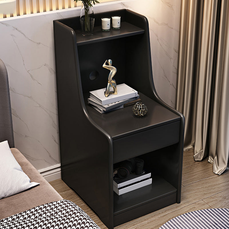 Solid Wood Bedside Cabinet Open Storage Bed Nightstand with Drawer