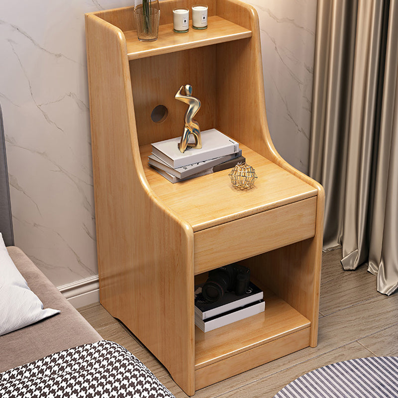 Solid Wood Bedside Cabinet Open Storage Bed Nightstand with Drawer