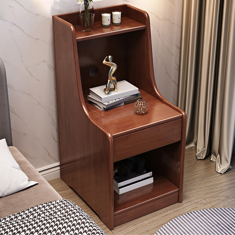 Solid Wood Bedside Cabinet Open Storage Bed Nightstand with Drawer