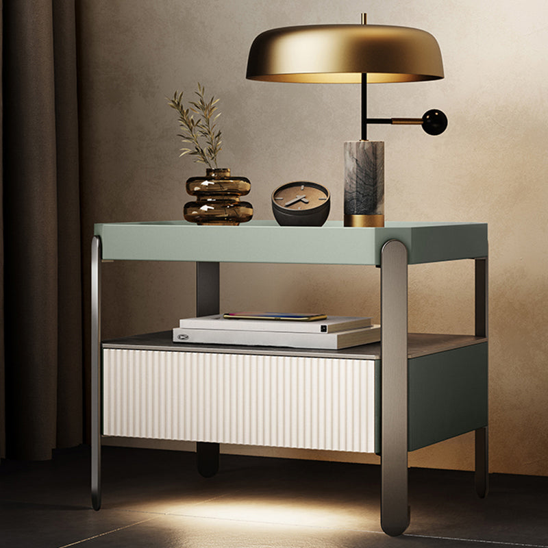 Modern Open Storage Bedside Cabinet Pine and Glass Night Table for Bedroom