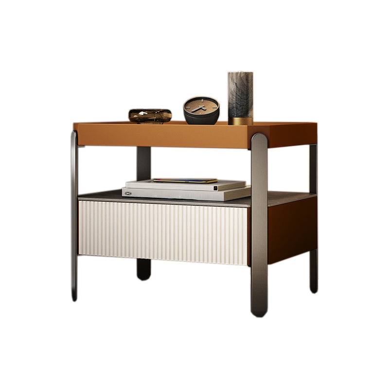 Modern Open Storage Bedside Cabinet Pine and Glass Night Table for Bedroom