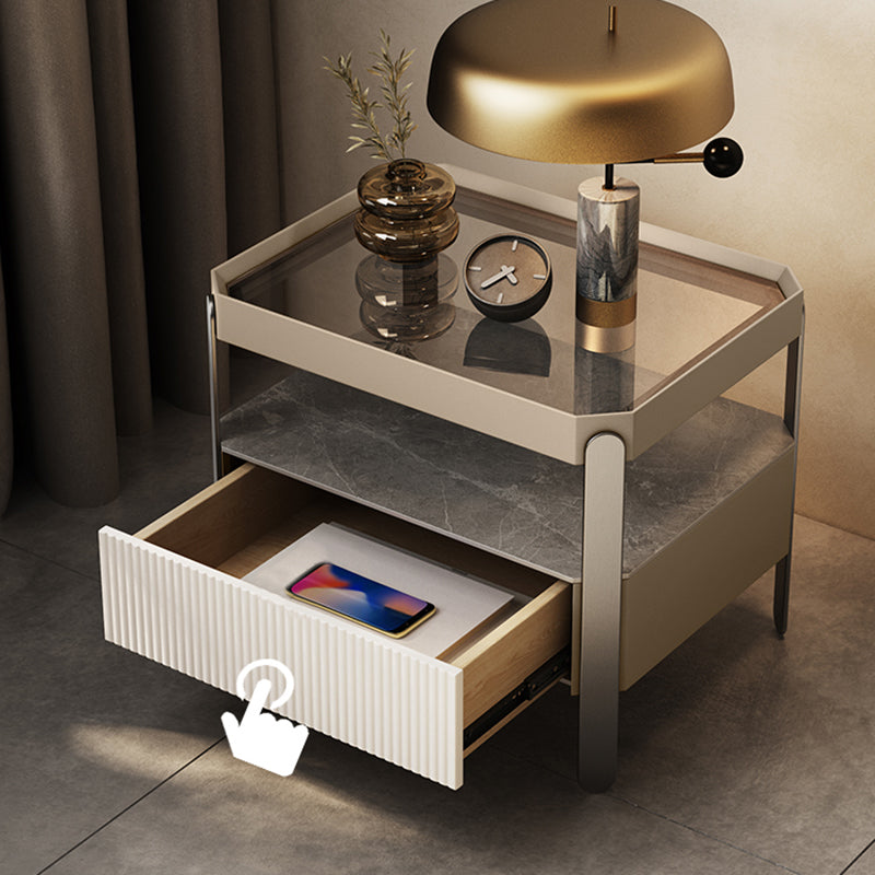 Modern Open Storage Bedside Cabinet Pine and Glass Night Table for Bedroom