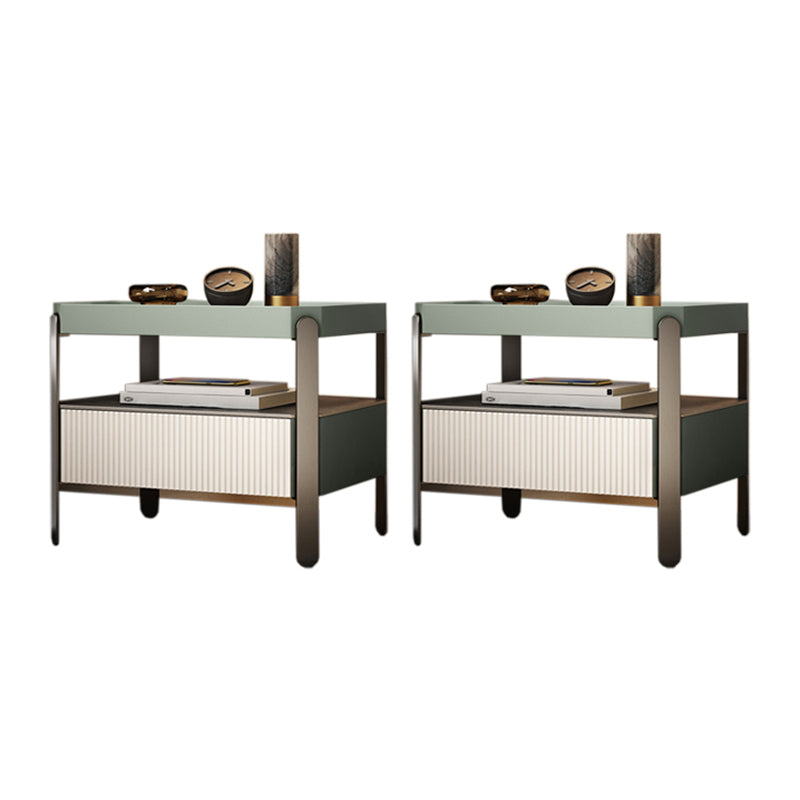 Modern Open Storage Bedside Cabinet Pine and Glass Night Table for Bedroom