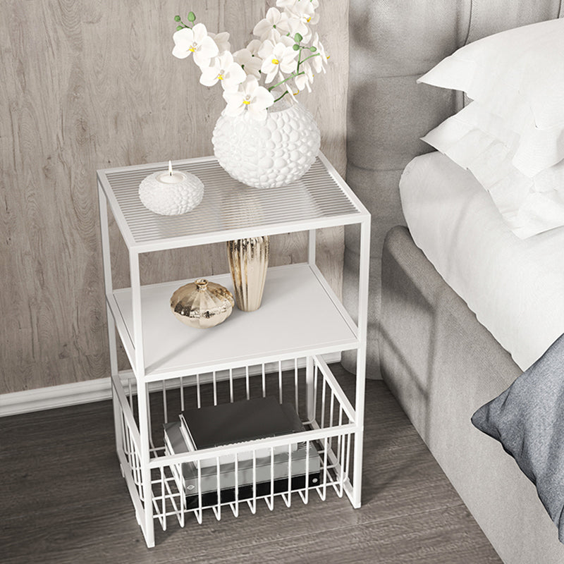 Industrial Bedside Cabinet Glass and Iron Nightstand for Bedroom