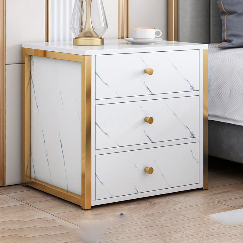 Wooden and Metal Bedside Cabinet Modern Minimalist Bedside Table with Drawers