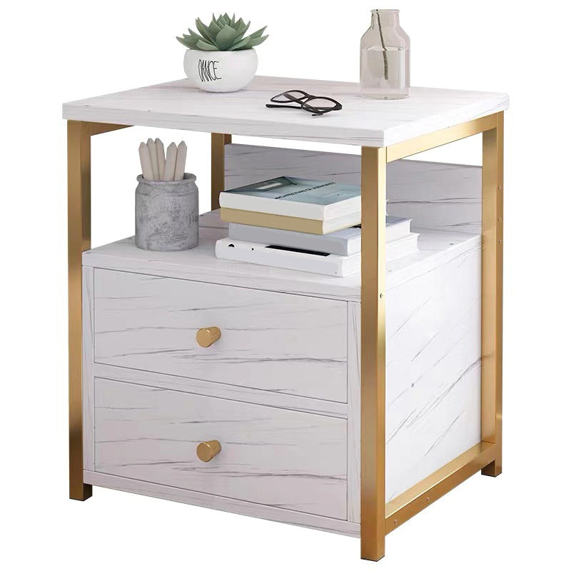 Wooden and Metal Bedside Cabinet Modern Minimalist Bedside Table with Drawers