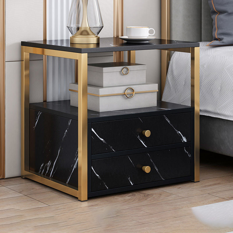 Wooden and Metal Bedside Cabinet Modern Minimalist Bedside Table with Drawers