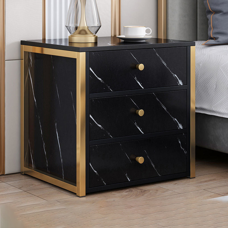 Wooden and Metal Bedside Cabinet Modern Minimalist Bedside Table with Drawers