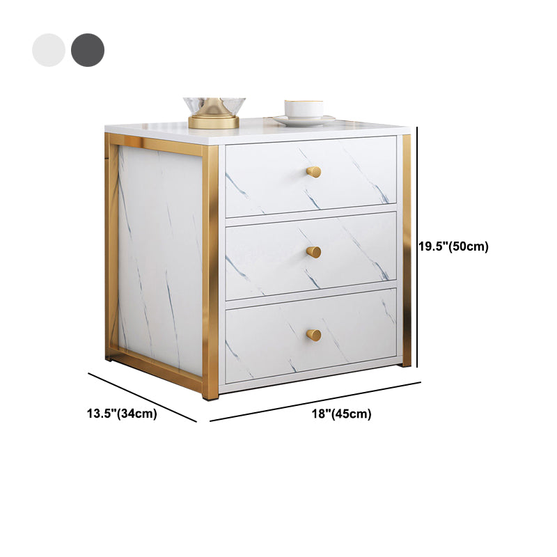 Wooden and Metal Bedside Cabinet Modern Minimalist Bedside Table with Drawers