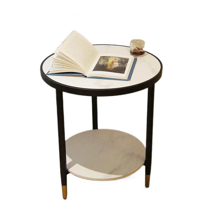 Contemporary Faux Marble Accent Table Nightstand 22.8" Tall Bed Nightstand with 2 Shelves