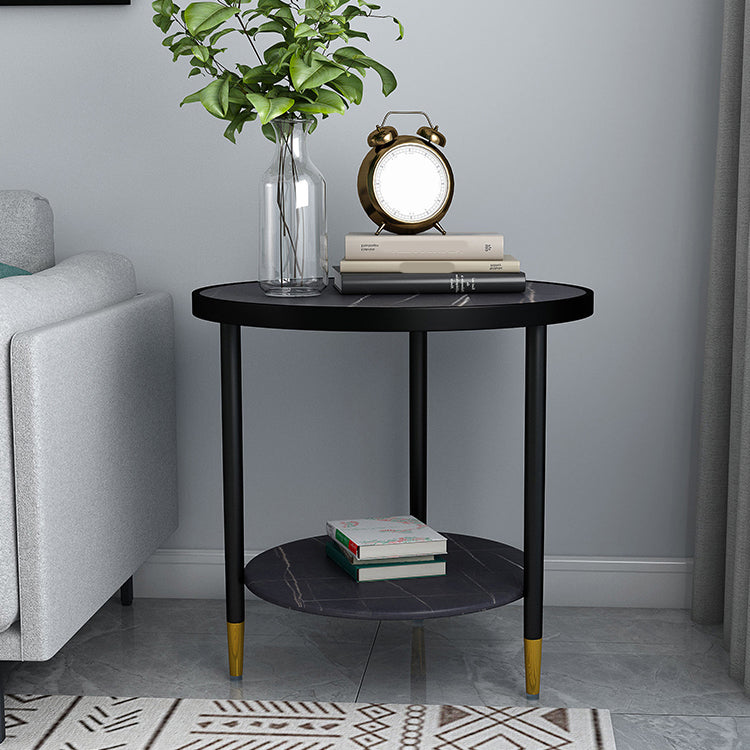 Contemporary Faux Marble Accent Table Nightstand 22.8" Tall Bed Nightstand with 2 Shelves