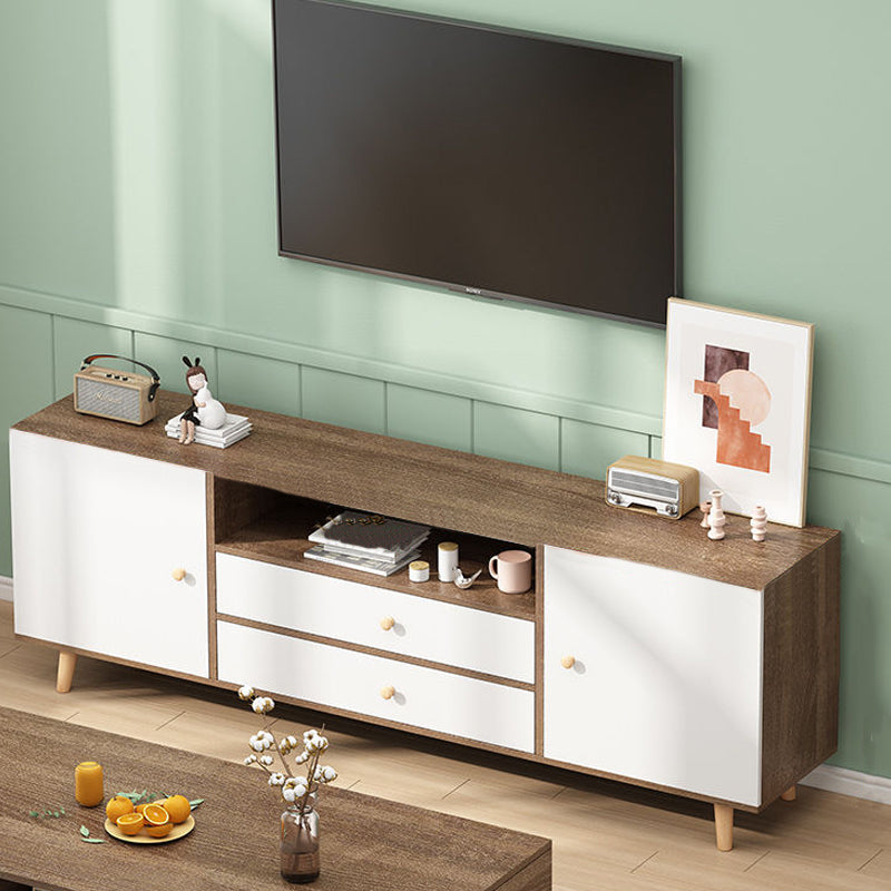 Open Shelving TV Stand Console Engineered Wood Stand Console with Wooden Legs