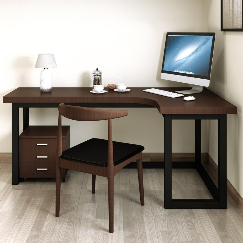 Industrial Cable Management Computer Desk Solid Wood Writing Desk with Metal Legs