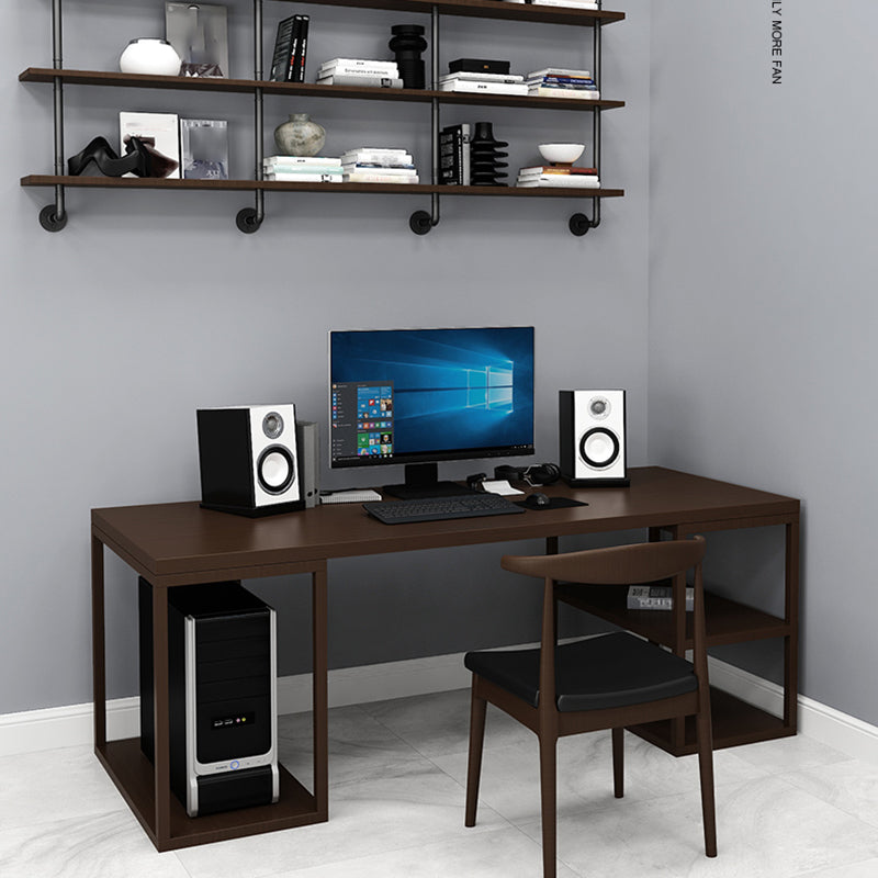 Industrial Cable Management Computer Desk Solid Wood Writing Desk with Metal Legs