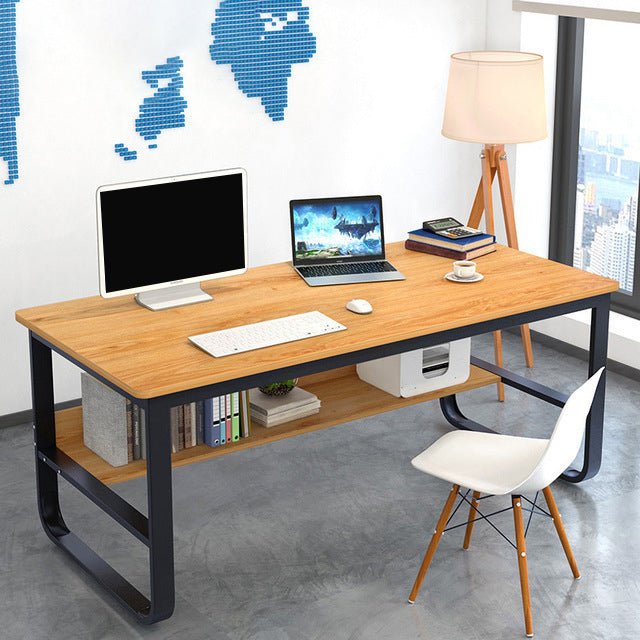 Metal and Wooden Writing Desk Rectangular Office Desk for Bedroom