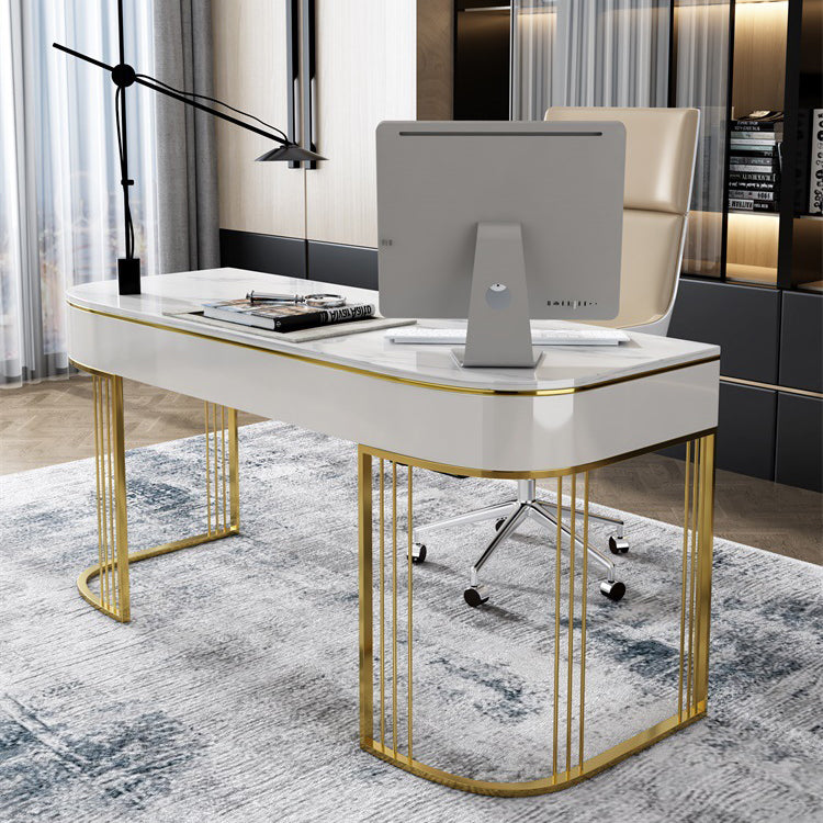 Glam Beige Writing Desk with Drawer Office Desk 23.6" Wide for Office