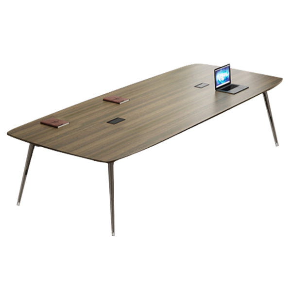 Brown Industrial Office Desk with Iron Pin Legs Artificial Wood Writing Desk Parsons