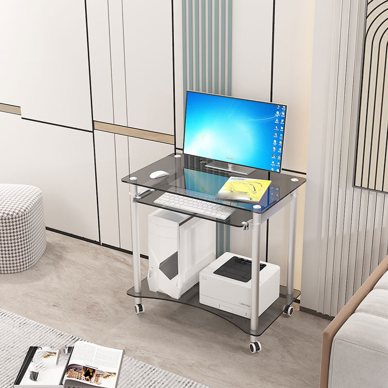 Contemporary Glass Computer Desk Keyboard Tray Rectangular Office Desk