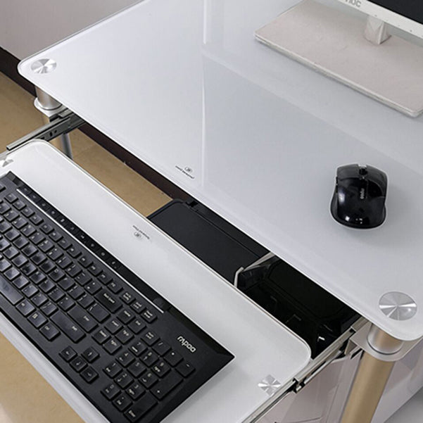 Contemporary Glass Computer Desk Keyboard Tray Rectangular Office Desk