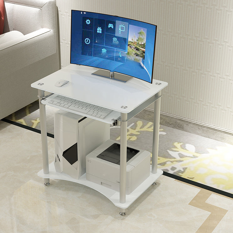 Contemporary Glass Computer Desk Keyboard Tray Rectangular Office Desk