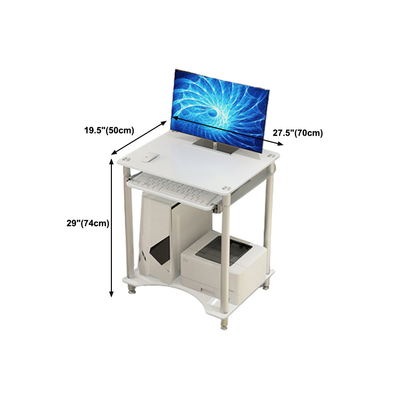 Contemporary Glass Computer Desk Keyboard Tray Rectangular Office Desk