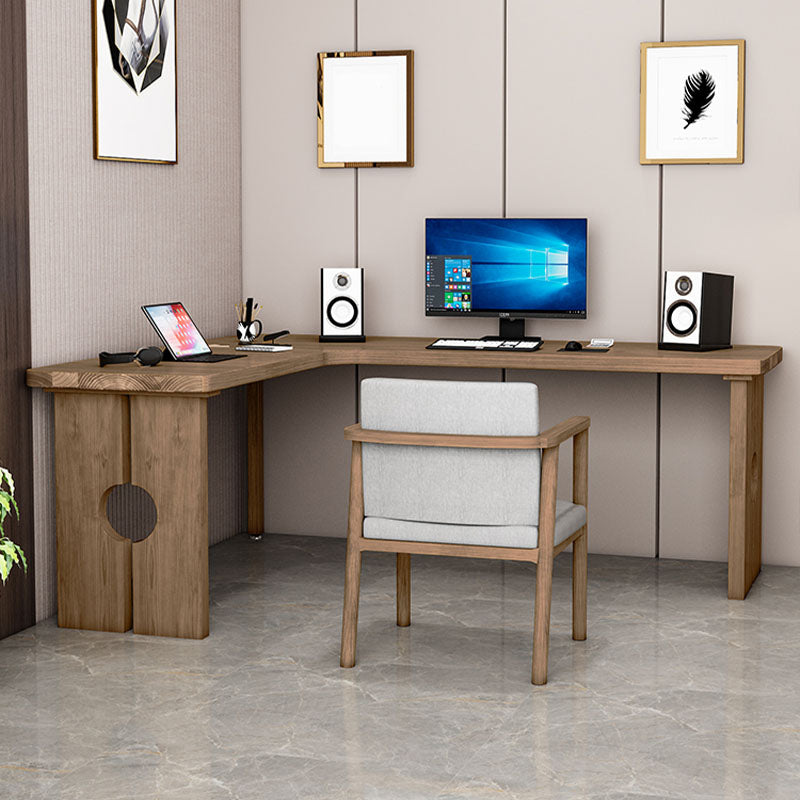 Natural Modern L-Shape Office Desk Home Solid Wood Writing Desk