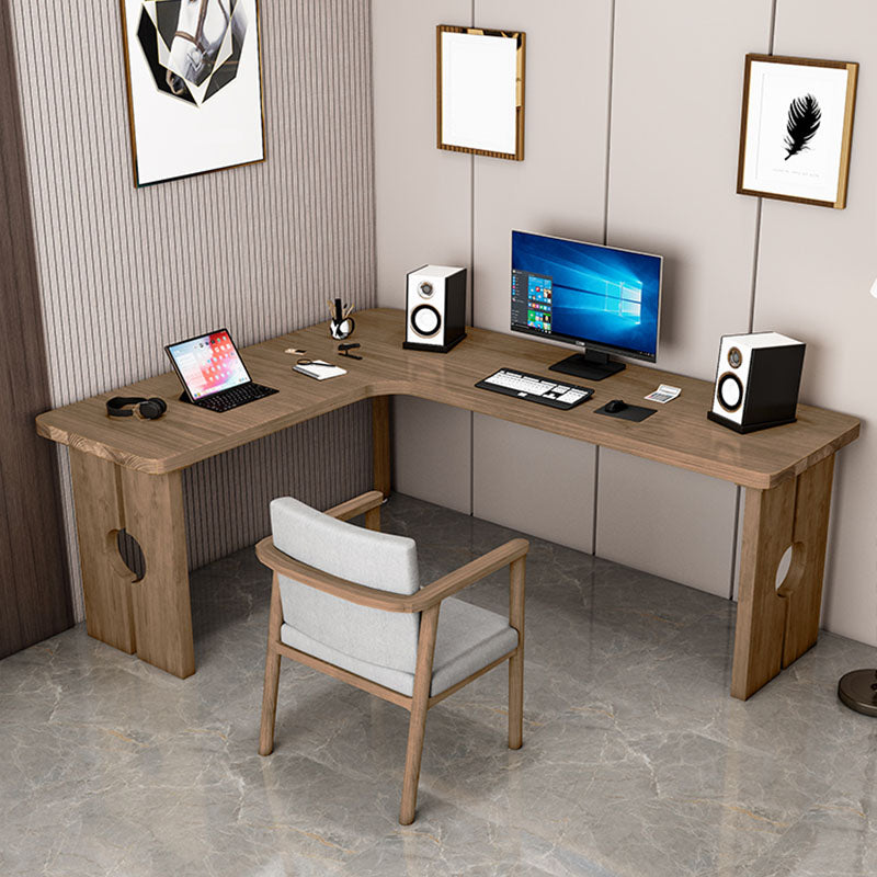 Natural Modern L-Shape Office Desk Home Solid Wood Writing Desk