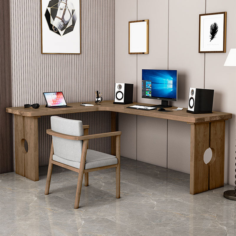 Natural Modern L-Shape Office Desk Home Solid Wood Writing Desk