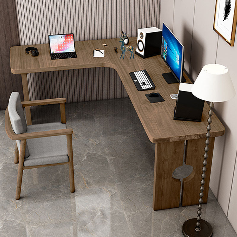 Natural Modern L-Shape Office Desk Home Solid Wood Writing Desk