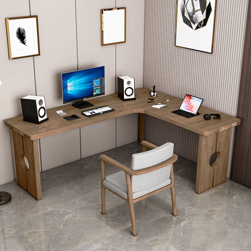 Natural Modern L-Shape Office Desk Home Solid Wood Writing Desk