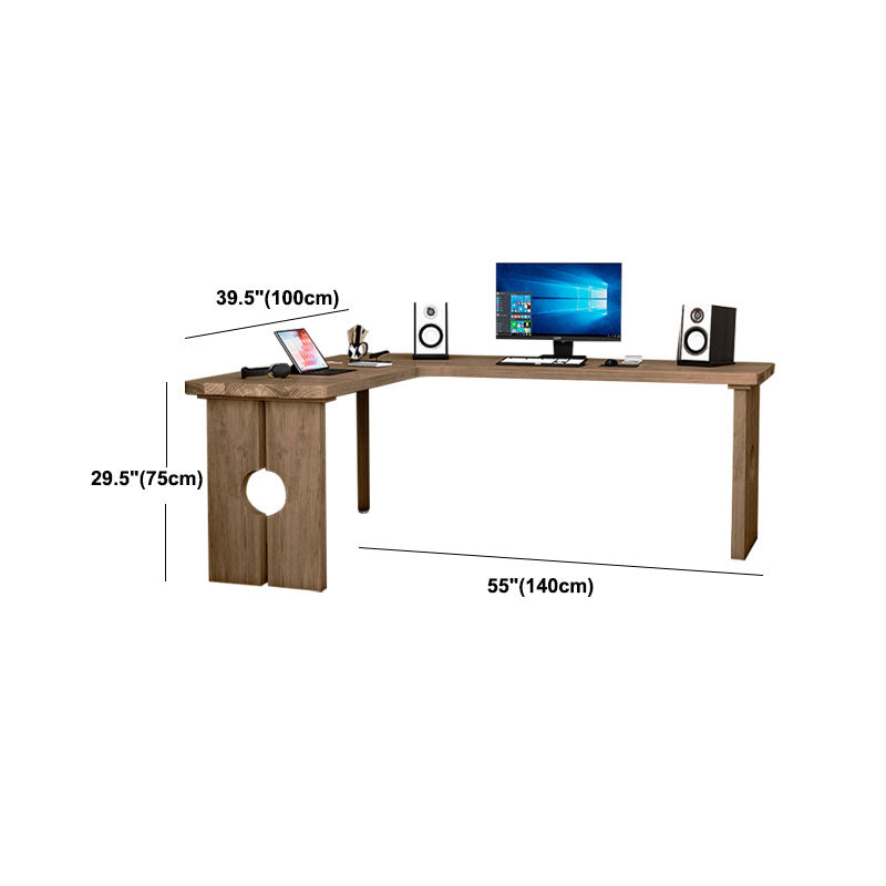 Natural Modern L-Shape Office Desk Home Solid Wood Writing Desk