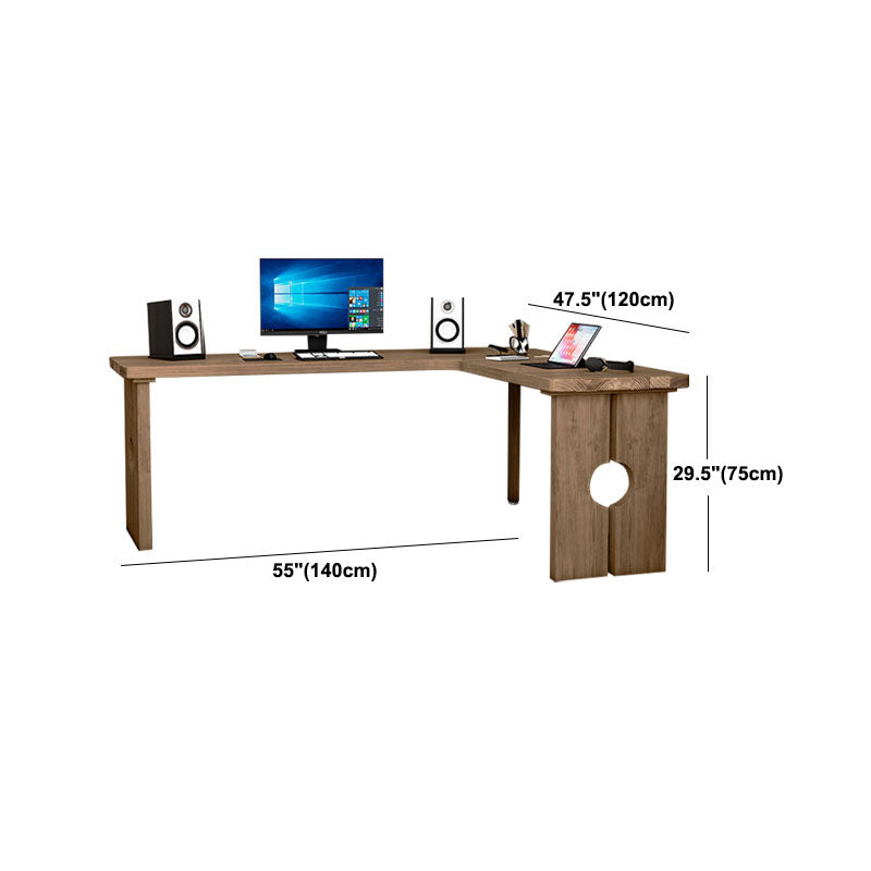 Natural Modern L-Shape Office Desk Home Solid Wood Writing Desk