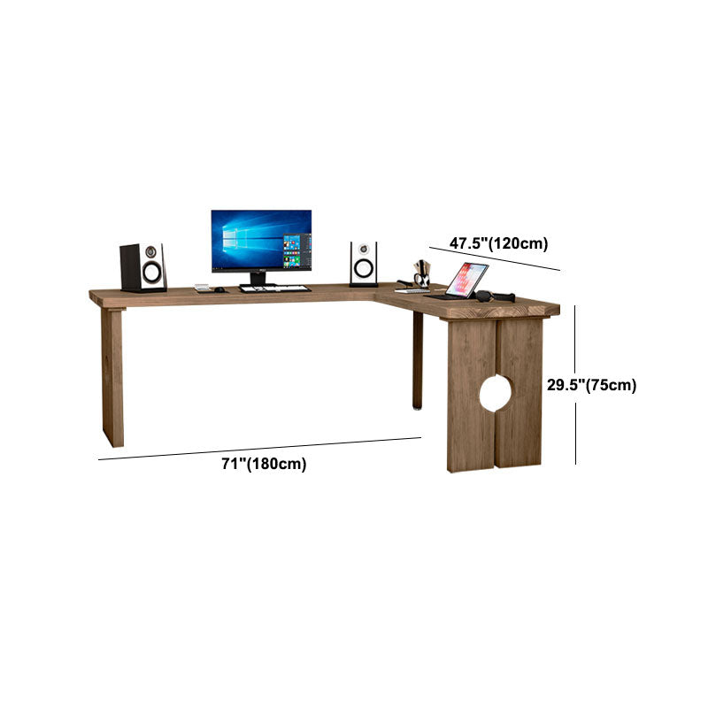 Natural Modern L-Shape Office Desk Home Solid Wood Writing Desk