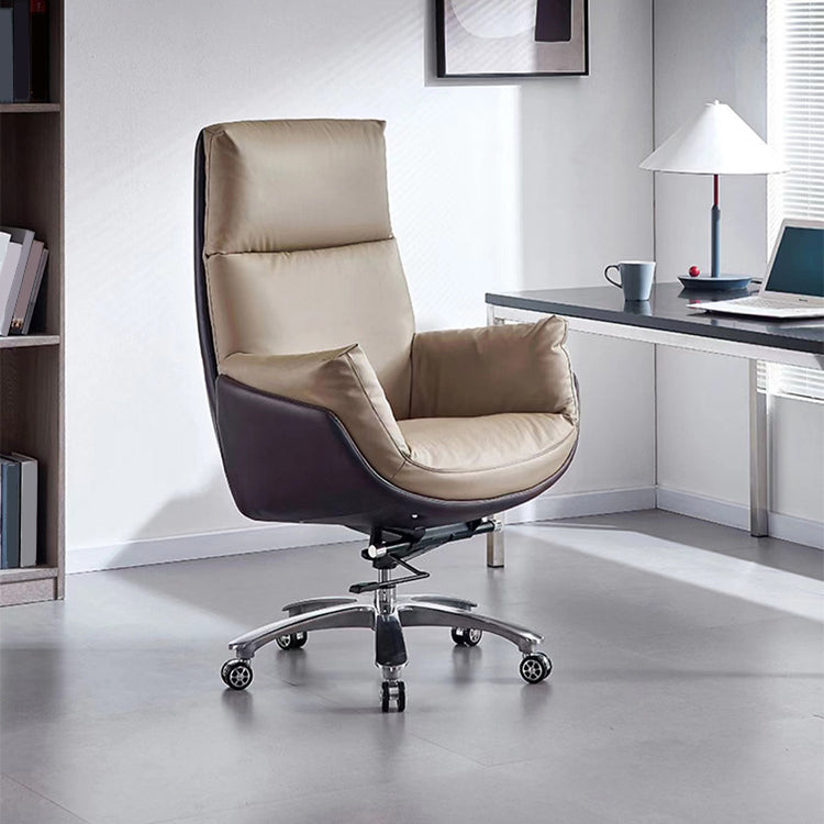 Contemporary Office Chair Wheels Leather High Back Executive Chair