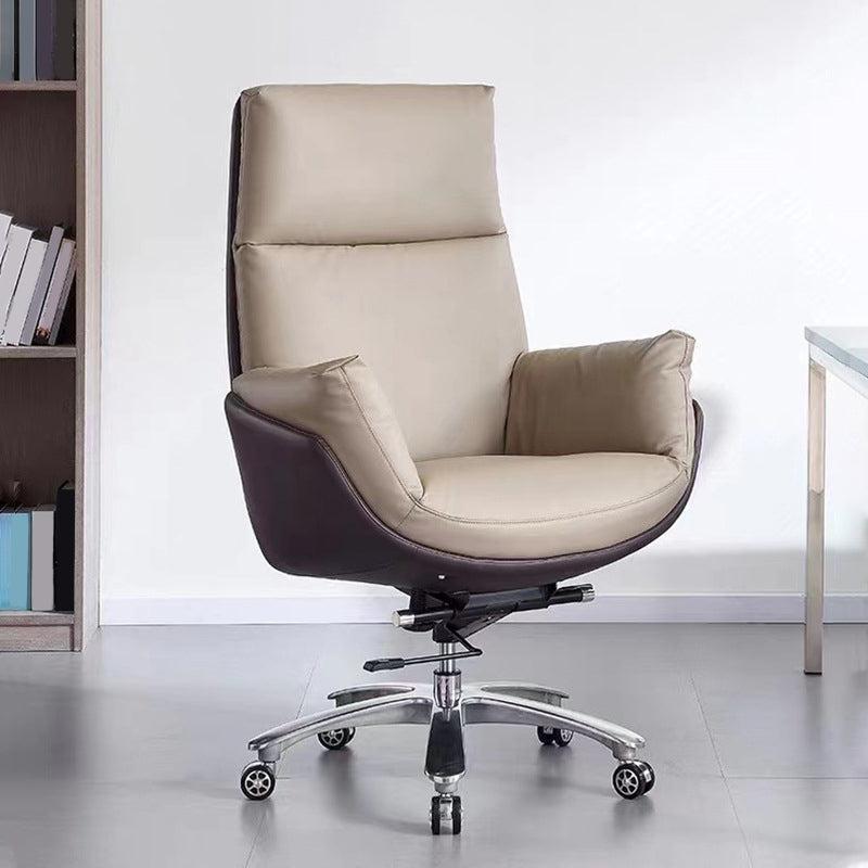 Contemporary Office Chair Wheels Leather High Back Executive Chair