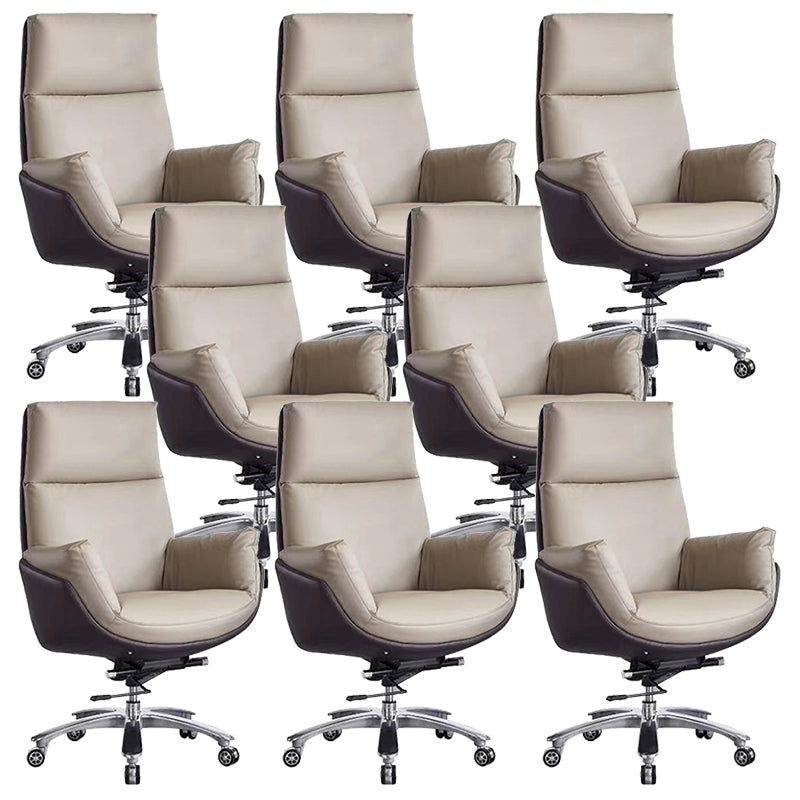 Contemporary Office Chair Wheels Leather High Back Executive Chair