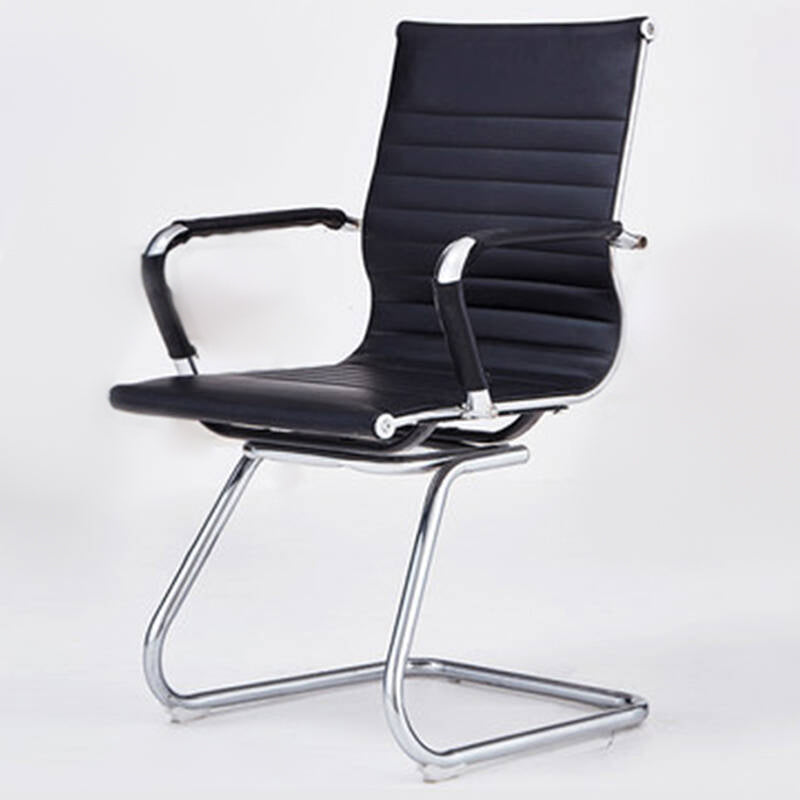 Modern Arms Included Chair Mid-Back Leather Desk Chair in Black