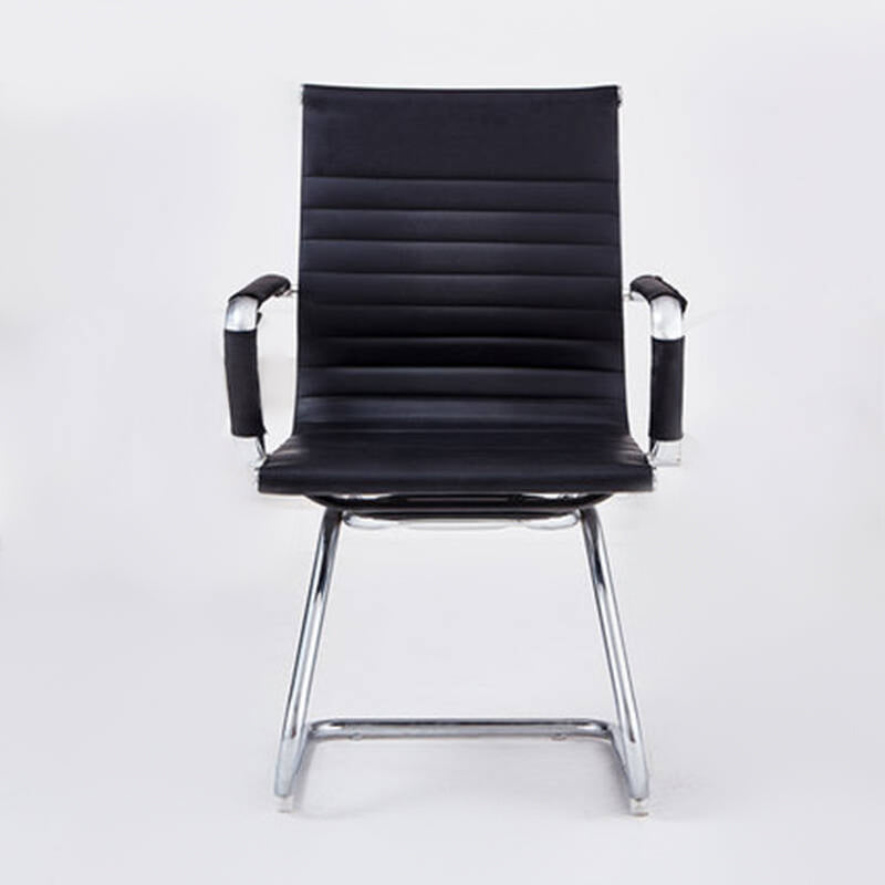 Modern Arms Included Chair Mid-Back Leather Desk Chair in Black