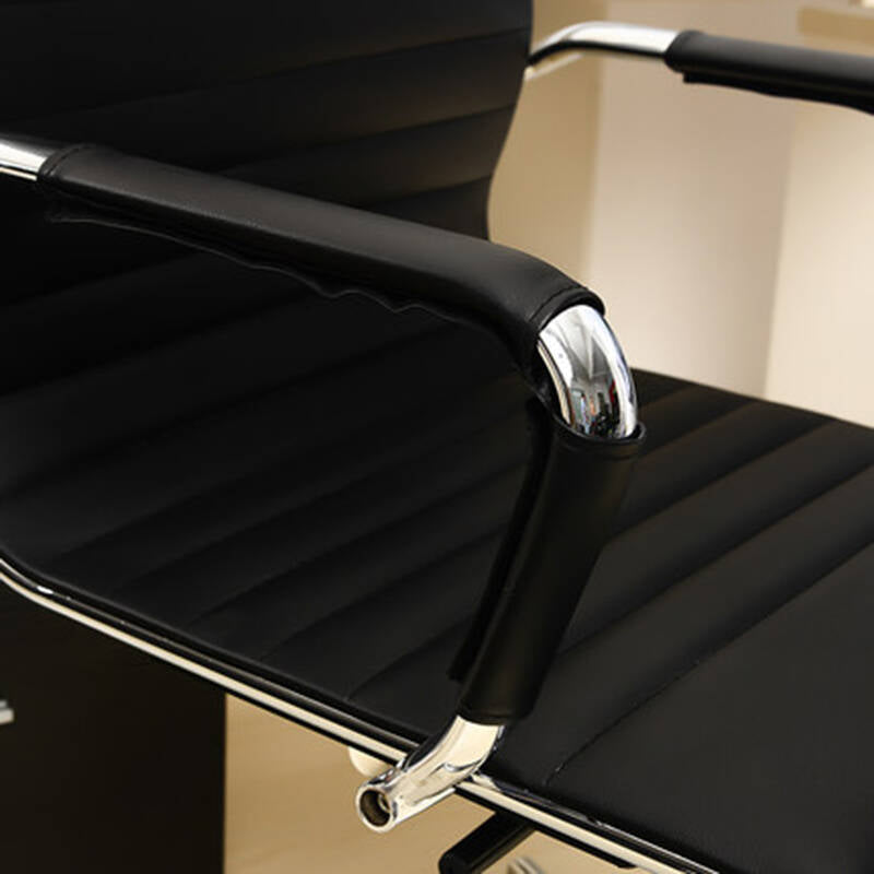 Modern Arms Included Chair Mid-Back Leather Desk Chair in Black