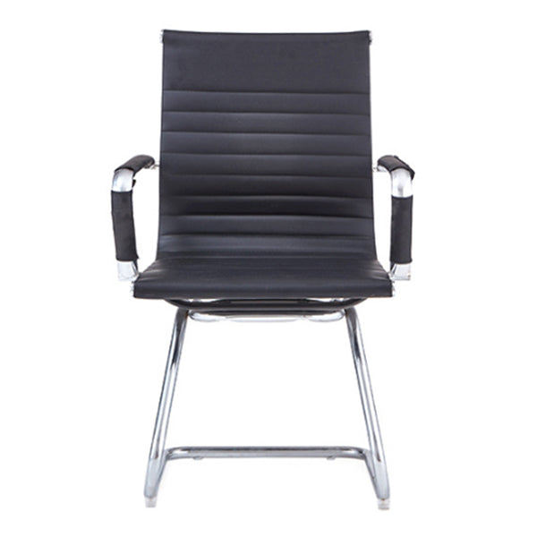 Modern Arms Included Chair Mid-Back Leather Desk Chair in Black